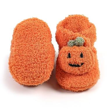 Imagem de COSANKIM Botas de bebê recém-nascidos meninos meninas botas de lã antiderrapantes aderentes permanecem no chinelo meias infantis primeiro andador inverno quente berço sapatos, 10 laranja, 6-12 Meses