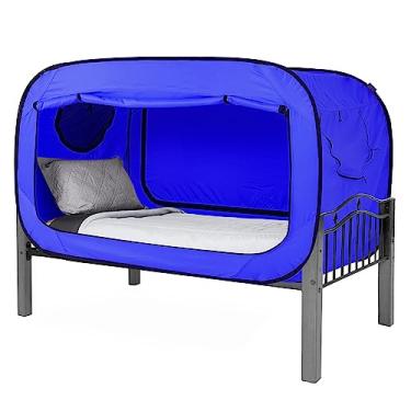 Imagem de Tenda de privacidade pop-up para uso interno dossel de cama para cama de dormir barraca porta dupla com janela de malha mosquiteira - Twin/azul