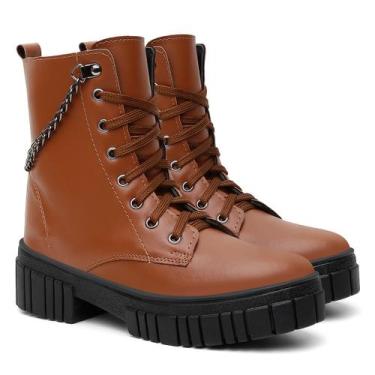 Imagem de Bota Feminina Coturno Caramelo Básico Estiloso Com Detalhe Corrente - 
