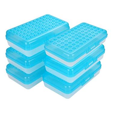 Imagem de BTSKY Pacote com 6 caixas multiuso – Caixa de lápis de grande capacidade com fecho de pressão de tampa porta-lápis de cor doce para organizar e transportar lápis aquarela, azul