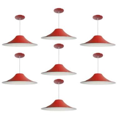 Imagem de Kit 7 Luminária Pendente Chapéu Chinês Com Interior Branco Brilho Com 
