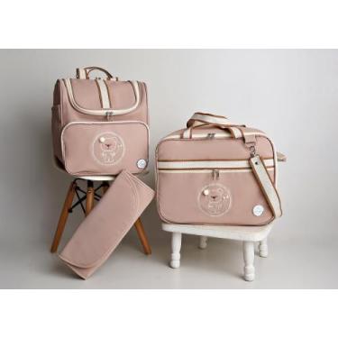 Imagem de Kit De Bolsa Mala Maternidade 3Peças Com Mochila Multifuncional Luxo -