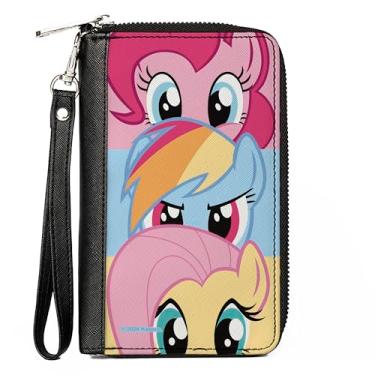 Imagem de Buckle-Down Carteira Hasbro, zíper ao redor, My Little Pony Pinkie Pie Rainbow Dash Fluttershy Face Stack, couro vegano, Multicor, 7.5"x4.5", Casual