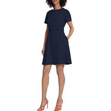 Imagem de Maggy London Vestido feminino de manga curta mini fit e flare com cinto largo, Rio azul, 52