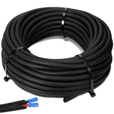 Imagem de Sasylvia Protetor de cabo de tear de fio dividido tubo protetor de conduíte dividido tubo complicado capa de fio elétrico flexível mangas protetoras (1/10.2 cm x 152.4 m, preto)