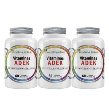 Imagem de 3x Complexo Vitaminas Adek A, D, E, K 180 Cápsulas 500mg - Flora nativ