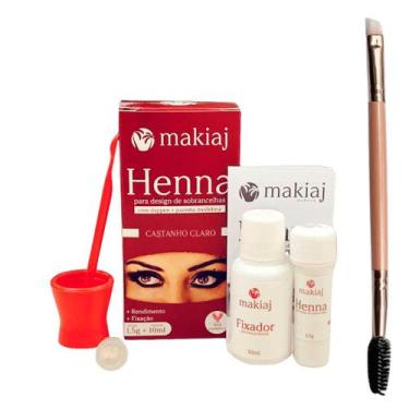 Imagem de Kit Henna Makiaj Escolha Cor Sobrancelha Profissional Com Pincel Duplo