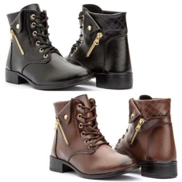 Imagem de Bota coturno cano curto cadarço e ziper - Dona Beja, Preto, 36, Femini