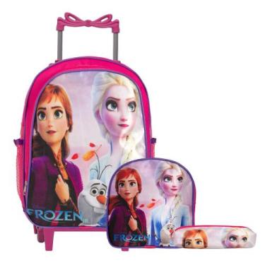 Imagem de Kit Mochila Infantil Rodinha Frozen Lancheira Estojo Rosa - Toys 2U