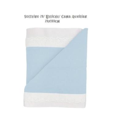 Imagem de Jogo de Lençol 3 Peças Solteiro 78 Beliche Bordado Inglês Azul Arrumad
