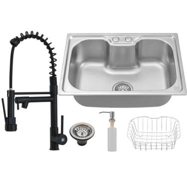 Imagem de Kit Cuba Cozinha Gourmet Inox C/ Torneira Monocomando Preta - Holtter 