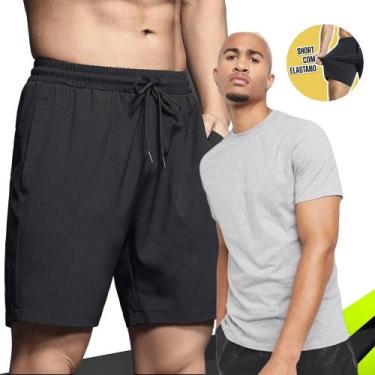 Imagem de Kit Camiseta Masculina ALGODÃO Camisa Academia Corrida Casual + Shorts