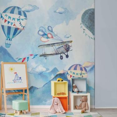 Imagem de Papel de Parede Quarto Menino Balões e Aviões Aquarela 6m² - Quartinho