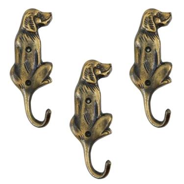 Imagem de AYZCORP Conjunto de 3 ganchos de ferro fundido em forma de cachorro para decoração de arte de parede - cabides e porta-chaves em forma de cachorro - cabide de roupas e mochila - ganchos para casaco,