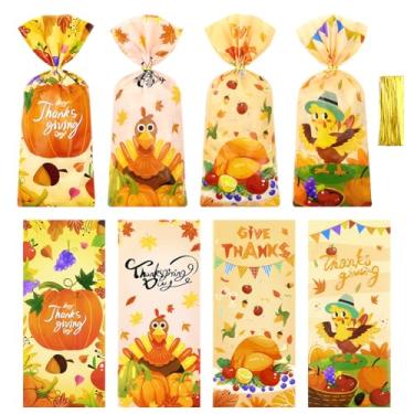 Imagem de 50 peças de sacos de presente de celofane para o dia de Ação de Graças, folhas de bordo, peru, abóbora, plástico, doces, biscoitos, violoncelo, para outono, colheita, festival, artigos de festa