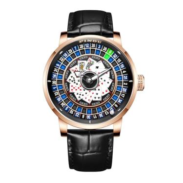 Imagem de PINDU Relógios masculinos automáticos com roda de roleta, mostrador de cartas, design de movimento NH35A, rotação automática, 50 m, à prova d'água, roleta masculina, estilo americano, jogos de cartas,