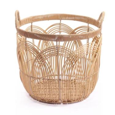 Imagem de cesto redondo 40cm com alças arcos palha rattan - Oikos, U, NATURAL