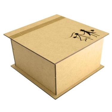 Imagem de Kit 8 Caixa Quadrada Tampa Dobravel Casal Noivos 20x20x10 Laser Mdf Ma
