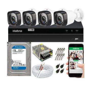 Imagem de Kit Cftv 4 Câmeras de Segurança AHD 720p e Dvr Mhdx 1204 Intelbras C/H