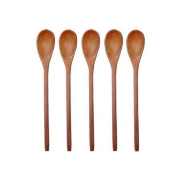 Imagem de Kit 5 Peças Colher De Pau Madeira Modelos Mingau 27 Cm - Colheres de P