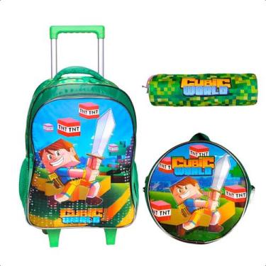 Imagem de Kit Mochila de Rodinha Escolar Infantil Lancheira Estojo - Klizz, Verd