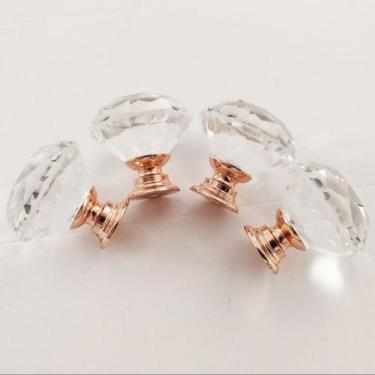 Imagem de Kit 4 Puxadores Cristal 40mm Porta Gaveta Rose Gold ou Prata - FERRAGE