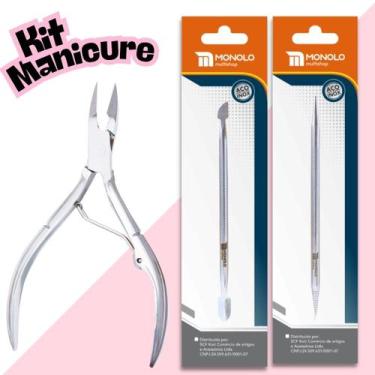 Imagem de Kit Alicate Cutícula + Palito + Espátula Empurrador Unha Manicure Pedi
