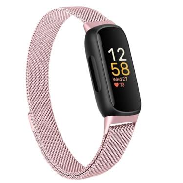 Imagem de AK Pulseira de metal compatível com Fitbit Inspire 3, mulheres e homens, pulseira de substituição para Fitbit Inspire 3/2/Inspire HR Fitness Tracker (rosa rosa)