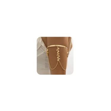 Imagem de Xerling Pequenas pulseiras douradas Seachell com borla de punho aberto, corrente de braço, borla, faixa de braço, festival, bijuteria para mulheres, Adjustable, Sem Pedra Preciosa