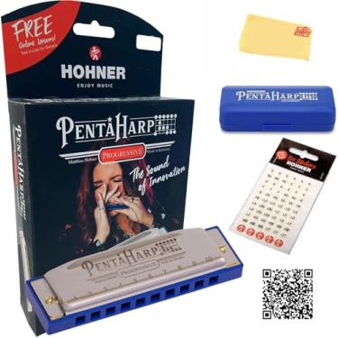 Imagem de Hohner Gaita PentaHarp - Conjunto chave de um menor com adesivos de chave, caixa de plástico, manual on-line e pano de polimento Austin Bazaar