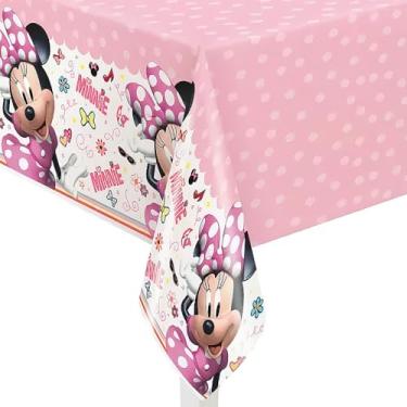 Imagem de Fun Express Toalha de mesa de plástico Minnie Mouse rosa da Disney (137 cm x 213 cm) 1 unidade, capa de mesa durável e reutilizável - ótima decoração de festa para comemorações de aniversário e férias