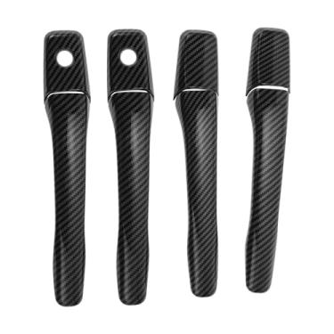 Imagem de Motoforti Acabamento da tampa da maçaneta da porta do carro, tampa do puxador da porta lateral, para Mitsubishi Lancer EVO 2002-2007, fibra de carbono ABS preta 1 conjunto