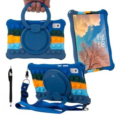 Imagem de Misenya Capa para tablet Lenovo Tab M9 9 polegadas rotação de 360° capa de silicone colorida adequada para crianças para Lenovo Tab M9 (310FU) (azul escuro colorido, tipo rotação de 360°)