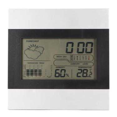 Imagem de Relógio Meteorológico Com Exibição de Temperatura e Umidade, Digital, Concha de Alumínio, Uso Em Mesa e Suspensão na Parede, Previsão da Fase da Lua, Configuração de Soneca e