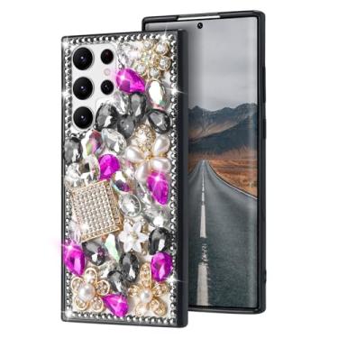 Imagem de Losin Capa compatível com Galaxy S24 Ultra Bling para mulheres meninas luxo 3D brilhante glitter diamante cristal strass capa fofa brilhante frasco de perfume flor design capa à prova de choque, preto