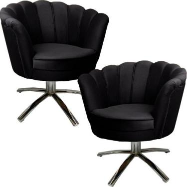 Imagem de Kit Duas Poltronas Giratórias Pétala em Sued Premium Preto - Sua Casa 