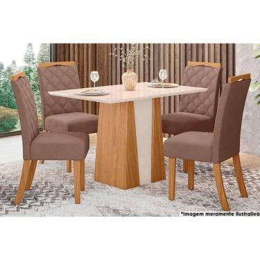 Imagem de Sala de Jantar Completa Orus Tampo Madeirado c/ Vidro 120x80cm e 4 Cadeiras Bella Nature/Marrom Amêndoa - Henn