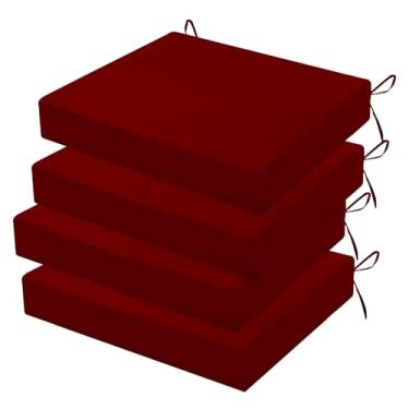 Imagem de HOMELYSIAN Conjunto de 4 almofadas de cadeira de jardim resistentes à água, 45 x 40 x 7 cm, almofadas de alta sustentação para móveis de pátio com laços antiderrapantes (vermelho escuro)