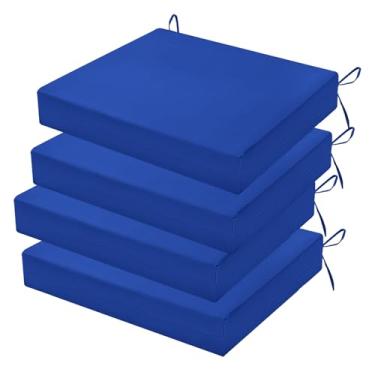 Imagem de HOMELYSIAN Conjunto de 4 almofadas de cadeira de jardim resistentes à água, 45 x 40 x 7 cm, almofadas de alta sustentação para móveis de pátio com laços antiderrapantes (azul royal)
