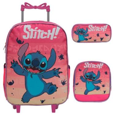 Imagem de Kit Mochila Infantil Stitch Rodinha Lancheira Estojo Menina - Plike