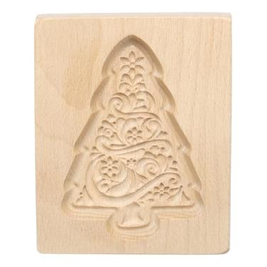 Imagem de HARFINGTON Molde de biscoito de madeira 10 cm x 8 cm Molde de biscoito de madeira para biscoito de árvore de Natal esculpido ferramenta de biscoito carimbo de prensa de biscoito
