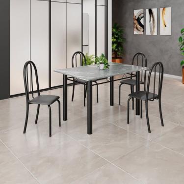 Imagem de Conjunto de Mesa Tubular 120cm X 75cm Tampo em Granito Topázio com 4 Cadeiras Iris Preto