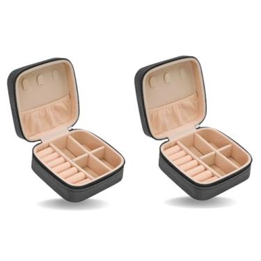 Imagem de 2 Porta Joias Compacto Portátil com Zíper Estojo Organizador de Joias para Viagem Anéis Colares e Brincos (Preto)