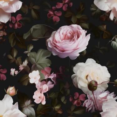 Imagem de Fvlow Papel de parede floral rosa brilhante para descascar e colar papel de parede preto vintage papel de parede de vinil para bancada de cozinha cobertura de vinil autoadesivo folha papel de contato