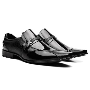 Imagem de Sapato Social Masculino Venetto Verniz Bico Quadrado Conforto, Preto, 