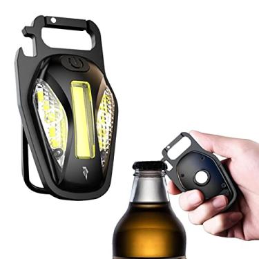 Imagem de 2 lanternas para chaveiros – isqueiro de LED de bolso carregável – chaveiro de 500 lúmens, 5 modos de iluminação com suporte dobrável, abridor de garrafas e base magnética para passeios noturnos com
