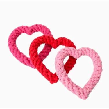 Imagem de WLngtv Brinquedos fofos para mastigar cães/gatos, brinquedos de mastigar para cães em forma de coração, brinquedo de dentição de corda de algodão para filhotes, brinquedo de corda interativa em forma