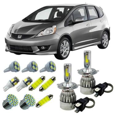 Imagem de Kit Super Led H4 Honda Fit 2004 A 2017 Farol Alto Baixo Led Placa Ré T