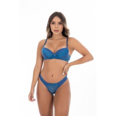 Imagem de Conjunto lingerie com bojo Butterfly  Encanto do Cerrado cj064, Azul, 