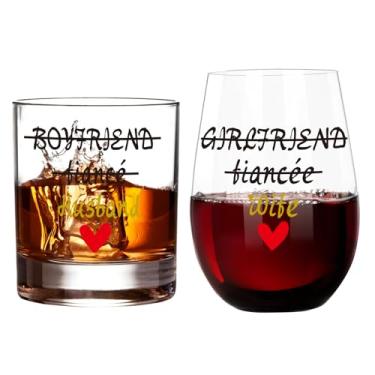 Imagem de wufengye Conjunto de taças de vinho para marido e esposa, presentes de noivado para casais, decorações de festa de noivado, presentes para casais recém-noivos